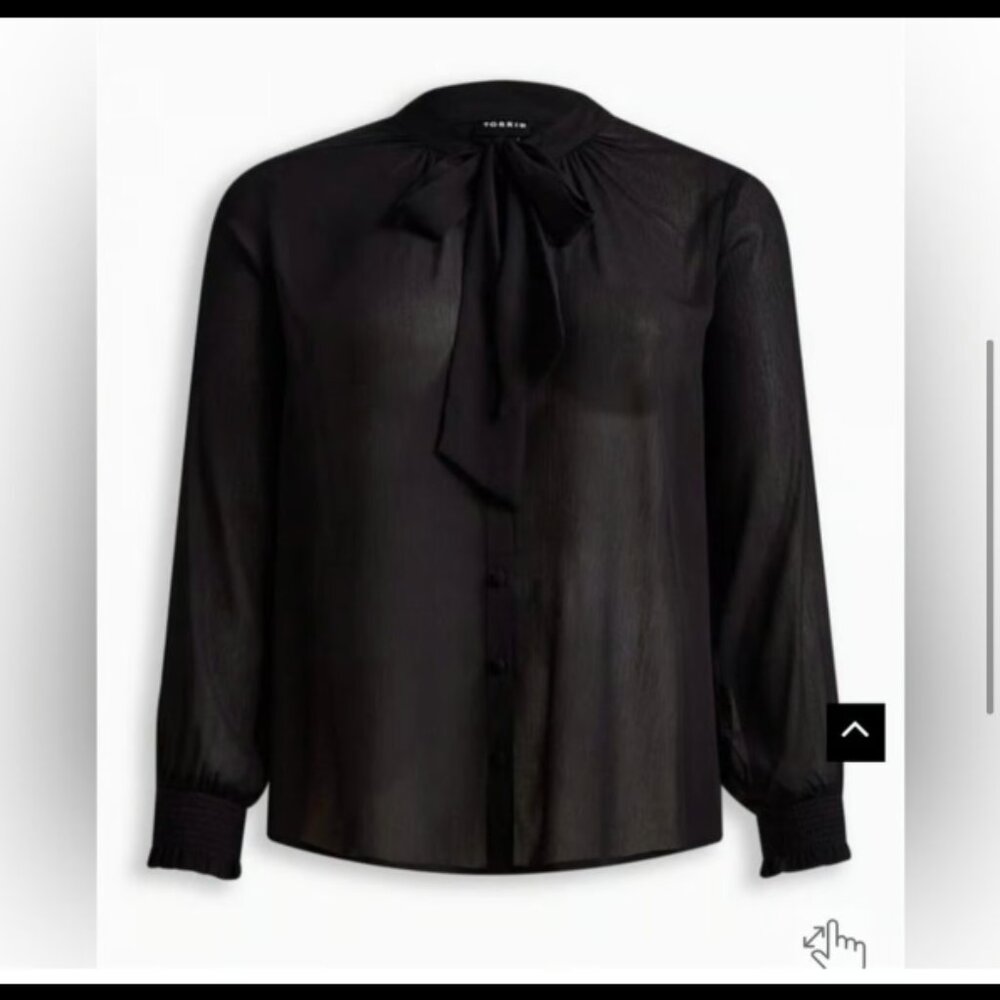 Torrid Black Georgette Bow Tie Blouse Long Sleeve Smocked Cuff Top 3X - Picture 5 of 9